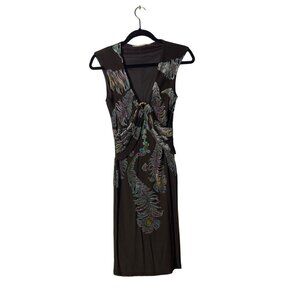 Class Roberto Cavalli Brown Midi Dress W/ Multicolor Embroidery Size 44/US 10